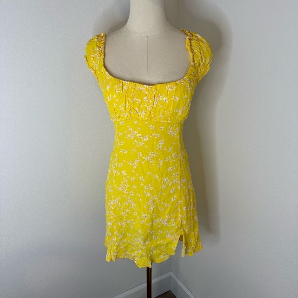 [Sophie Rue]‎ Yellow Floral Ruffled Babydoll Mini Dress - Size Small
